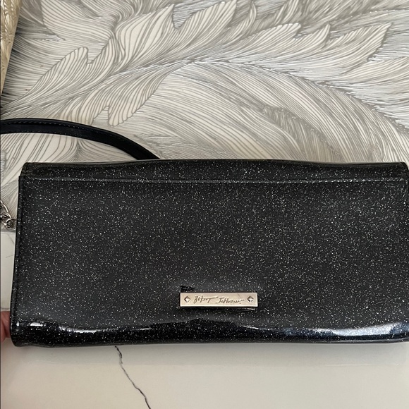 Betsey Johnson Black Glitter Bow Clutch - Picture 5 of 6